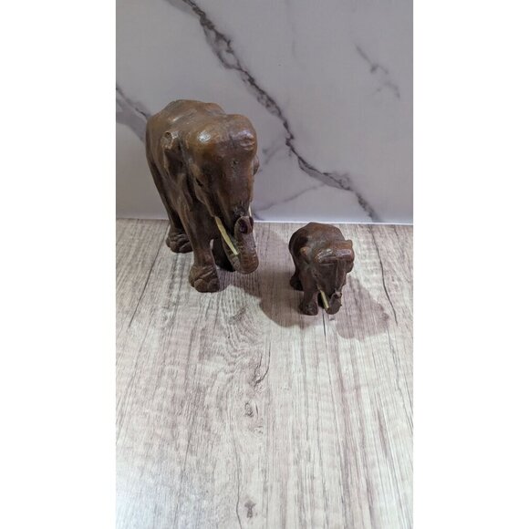 Vintage Syroco Wood Elephant?/Wooley Mammoth? set Figurines  statues 1940s-50s - Picture 9 of 10